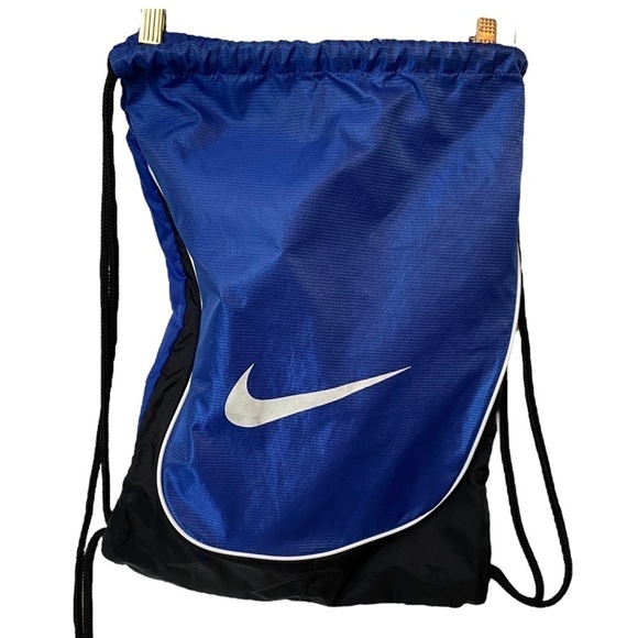 NIKE Logo Drawstring Bag Blue/Black - Picture 1 of 5